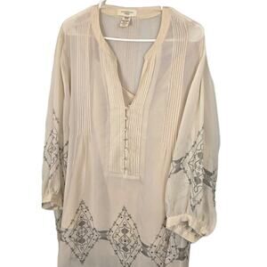 Covington PLUS 24/26W Sheer 2 Pc W Cami Sheer Boho Blouse Sequined Cream Peasant